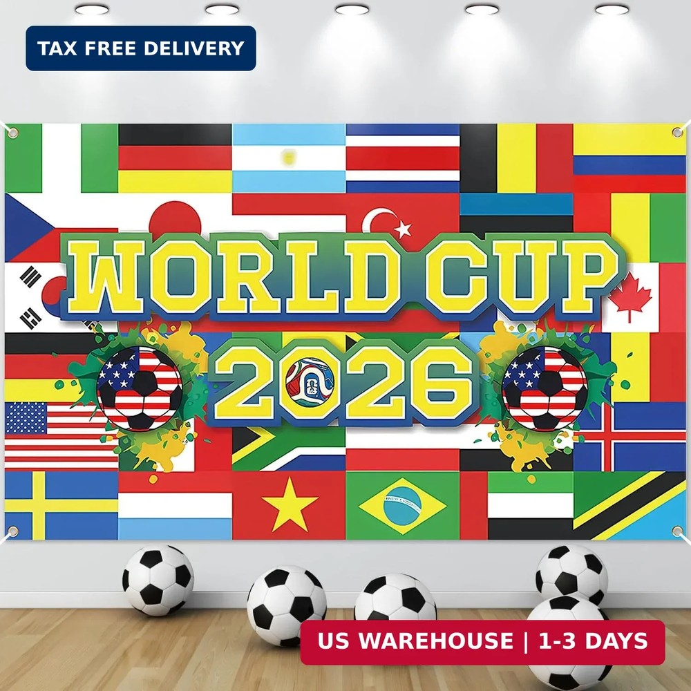 CCINEE 2026 World Cup Soccer Party Backdrop Decorations, 71×43 Inch World Flags