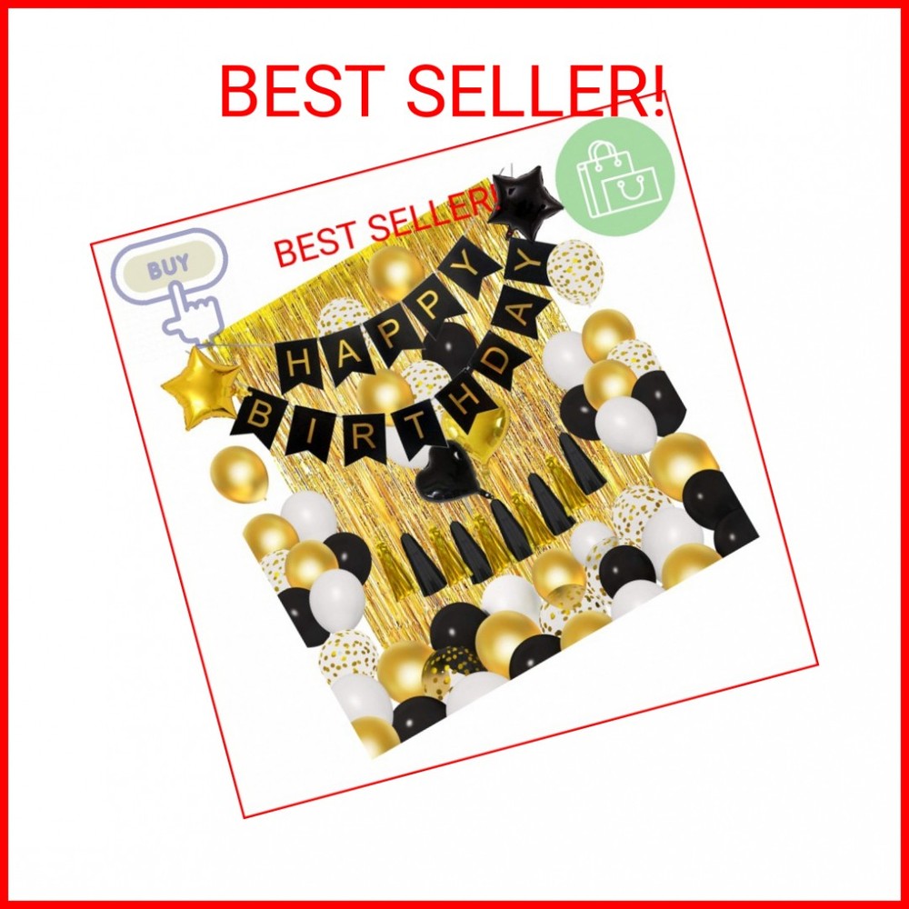 Amandir Birthday Decorations for Men Women Black and Gold Graduation Balloons Pa