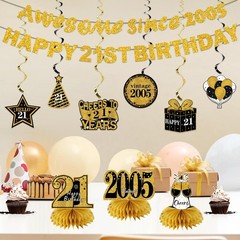 Kuxriox 11Pcs 21st Birthday Decorations Kit 7.48 x 7.87 inches, Black Gold