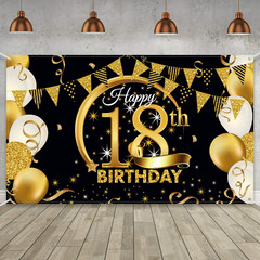 Birthday Party Decoration Extra Large Fabric Black Gold Sign Poster for Annivers