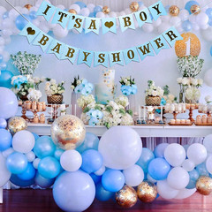 Blue Theme Glittery Letter Birth Announcement Sign Banner Hanging Pennant Decor