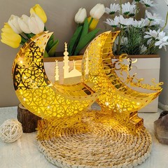 Ramadan Kareem Mirror Moon Castle with LED Night Light Acrylic Eid Mubarak OY