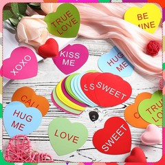 120 PCS Bright Colors Valentine Heart Cutouts Paper Conversation Candy Decor
