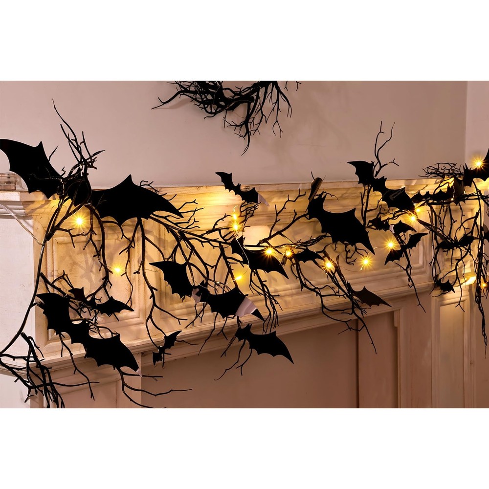 Gothic Halloween Garland: 1pc Haunted Bat Dark Dead Branch Black