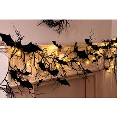 Gothic Halloween Garland: 1pc Haunted Bat Dark Dead Branch Black