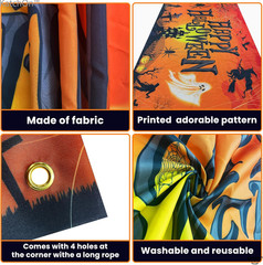 Orange Happy Halloween Banner – XtraLarge 72×44 Inch | Pumpkin Backdrop for Part