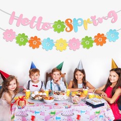 Hello Spring Banner, Pre-Strung Spring Flower Banner Colorful Spring Garland …
