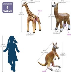 Jet Creations Inflatable Kangaroo Giraffe Alpaca3 Pack Safari Birthday Party Toy