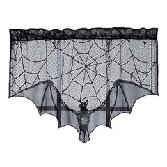 Halloween Decorations Tablecloth Runner Black Lace Bat Fireplace Mantel Scarf