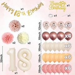 18th Birthday Decorations for Girl Retro Blush Pink Birthday Balloons Happy 1…
