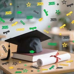Green Black Gold Graduation Confetti Table Centerpiece Class Of 2026 Decor