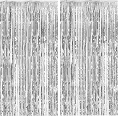 2 Pack Silver Backdrop Curtain Party Decorations Foil Fringe Backdrop Silver …