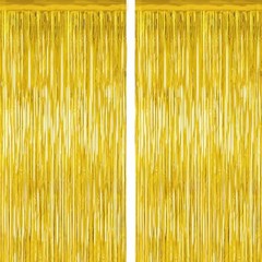 2 Pack Tinsel Backdrop, 3.28 FT x 7.05 FT Metallic Fringe Curtain 2 PCS Gold