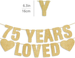 Pre-Strung 75Th Birthday Banner – Gold Glitter, Happy 75Th Birthday Party Decora