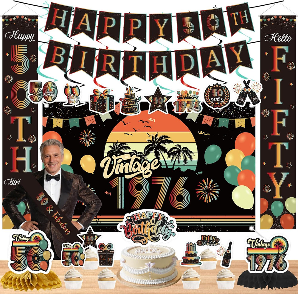 60Th Birthday Decorations for Men Women, Vintage 1966 Backdrop, Door Banner, Sas