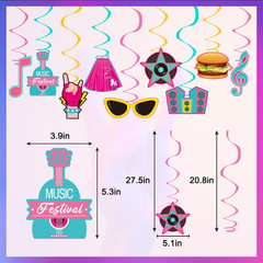 50’S Party Decorations Include Rock and Roll Banner, 50S Theme Hanging Swirls an
