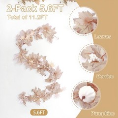 2PCS 5.6FT Neutral Fall Garland,Artificial Maple Leaves White Garland with Pu…