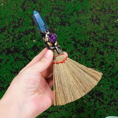 Witch Cinnamon Broom Natural Crystal Magic Sweeper Rose Quartz Tower Broom DIY