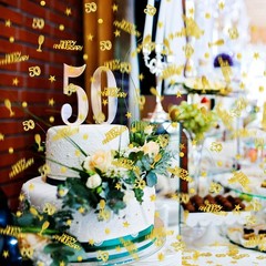 3000 PCS Gold 50th Anniversary Confetti Glitter Table Scatter Decorations