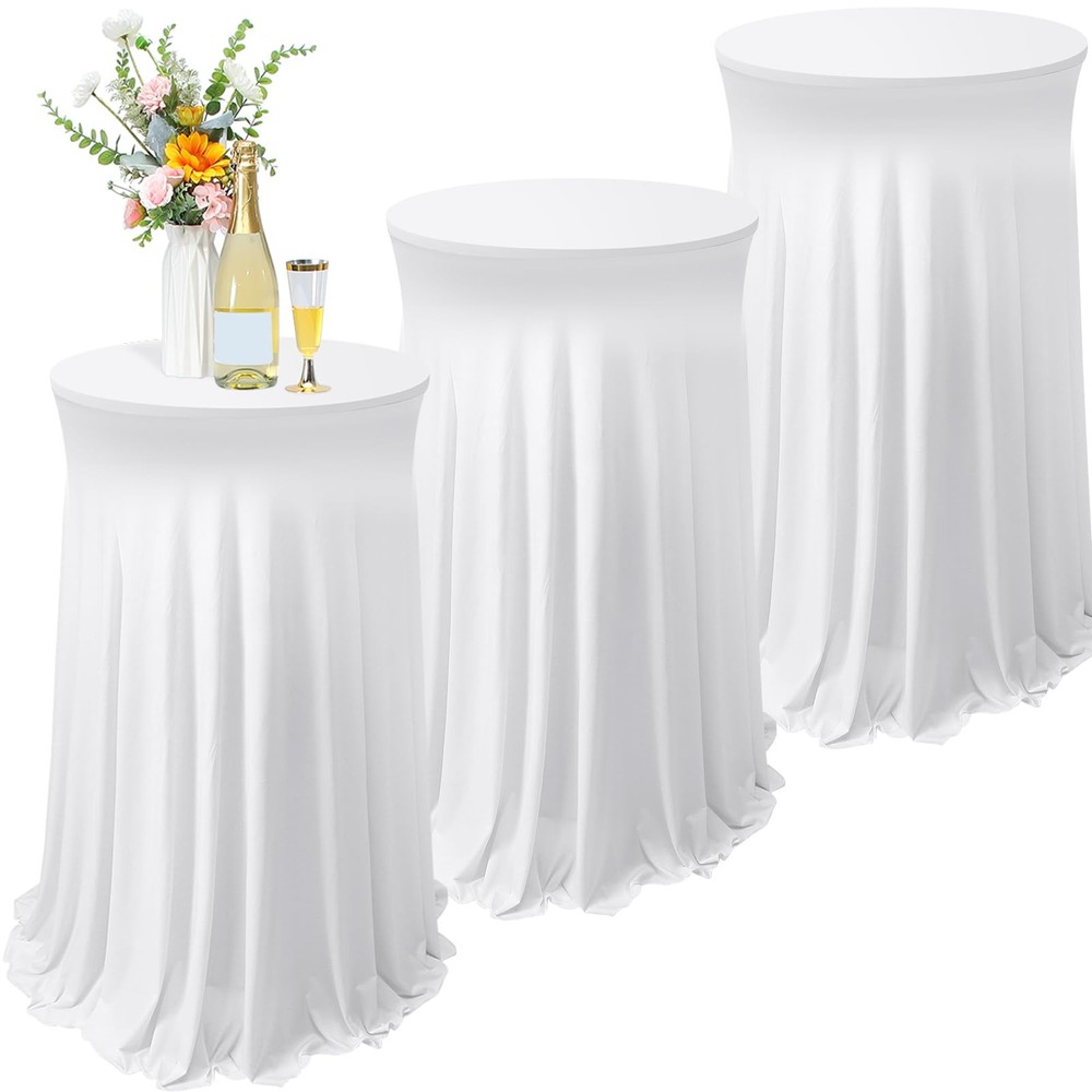 Tegeme 3-Pack 32×43″ Round Spandex Cocktail Tablecloths w/ Skirt