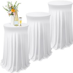 Tegeme 3-Pack 32×43″ Round Spandex Cocktail Tablecloths w/ Skirt