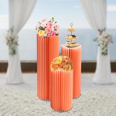 3PCS Pink Thickened Paper& PVC Foldable Paper Columns Display Pedestals Stands