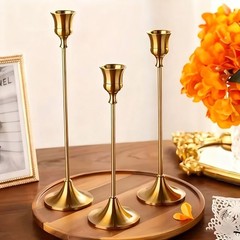3 Pieces Brass Metal Candlestick Set Conical Shape for Rustic For Home Style