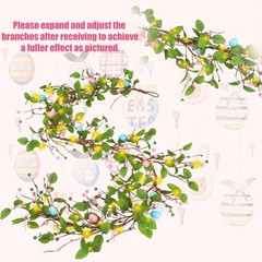 5.9FT Artificial Easter Egg Garland Eggs with Colorful Berries Greenery Leaves R