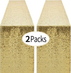 2 Packs 12 x 72 inches Gold Sequin Table Runner, Glitter Runner for Birthday