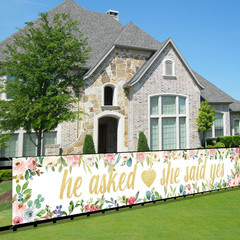 He Asked She Said Yes Banner Decorations, Bridal Shower Party Porch Sign Decorat