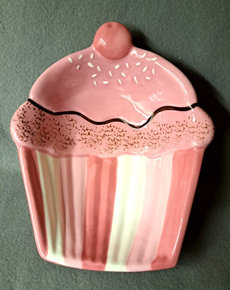 Happy Valentines Day Cupcake Shaped Bowl, Pink Ceramic Birthday Decor