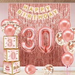 30th Birthday Decorations for Women, Pink Rose Gold Banner, Foil Balloons & Part
