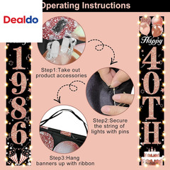 40Th Birthday Door Banner Lighted Decorations for Women,Rose Gold Black Vintage