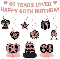 Happy 60Th Birthday Decorations for Women – Black Rose Gold 60 Years Loved Happy