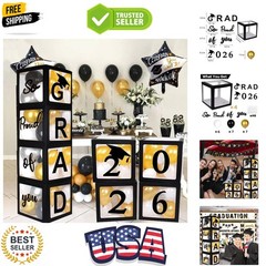 2026 Graduation Party Decoration Black Balloon Boxes with Letters 2026 Grad &…