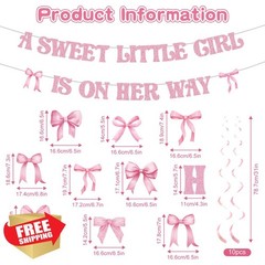 Pasimy Pink Baby Shower Banner Bow
