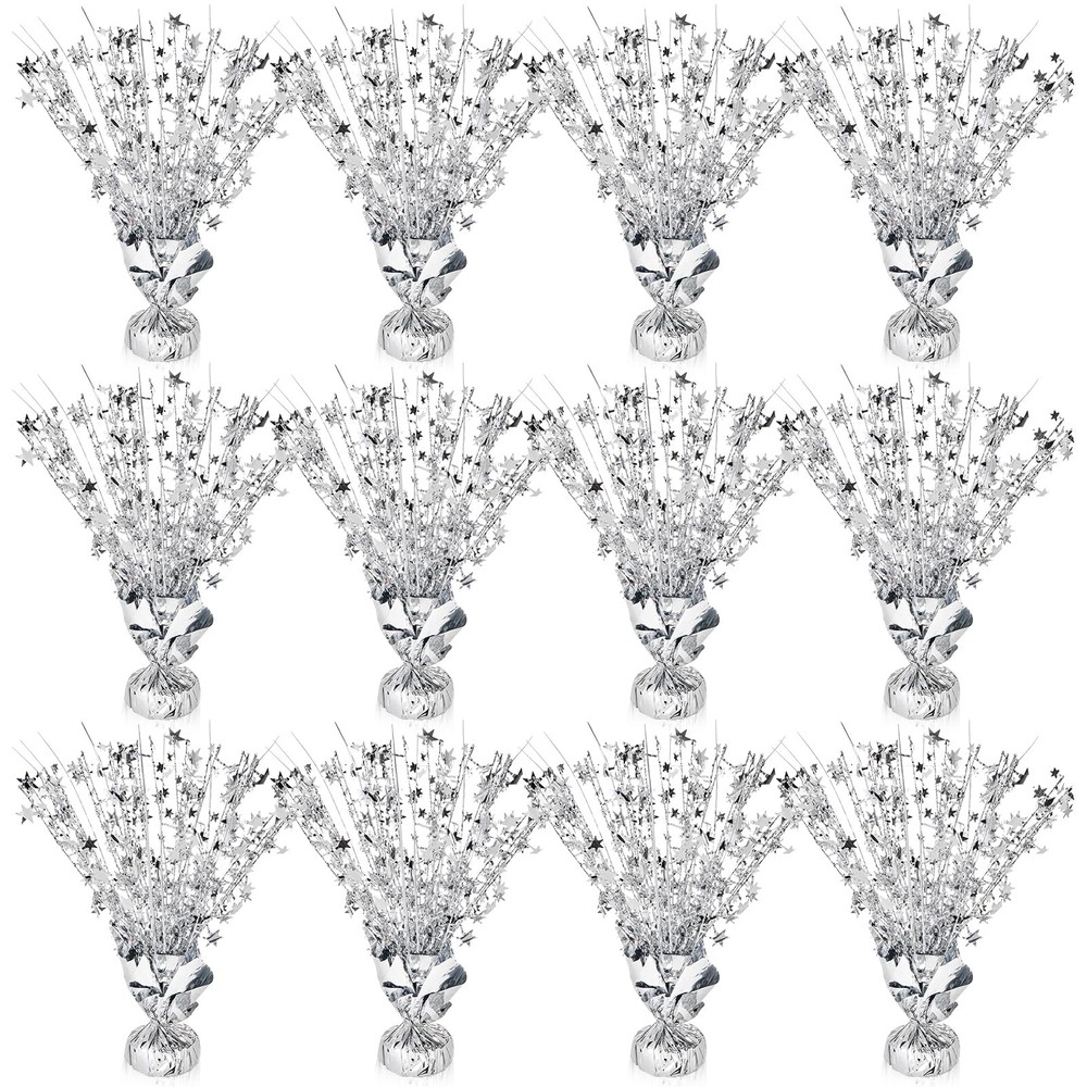 12 PCS Silver Glitter Metallic Foil Spray Star Burst Table Centerpiece Decor