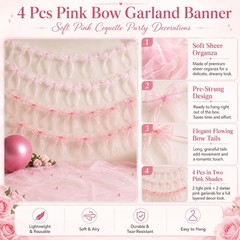 4 Pcs Pink Bow Garland Banner, Pre Strung Pink Bowknot Coquette Ribbon Party …