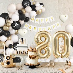 80th Birthday Decorations Black Gold Sand White,80th Balloon Arch Garland Kit…