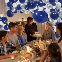148pcs Navy Blue Silver Balloons Garland Kit, Royal Blue Silver White Confett…