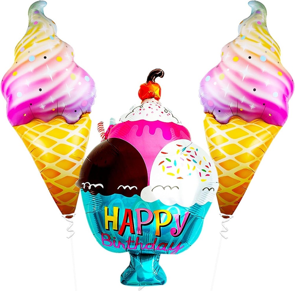 Pack of 3 Ice Cream Balloons Set – 37 Inch Ice Cream Party Decorations US