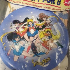 Vintage Sailor Moon Party Kit For 8 Plates Cups Napkins Tablecloth Anime