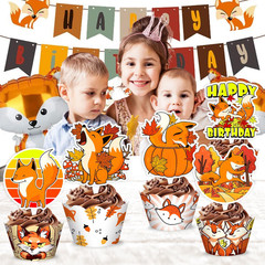 48PCS Fox Themed Birthday Party Decorations | 24PCS Cupcake Toppers & 24PCS Cupc