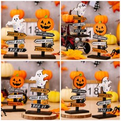 2PCS Halloween Ghost Pumpkin Decoration Table Centerpiece Wood Sign Table Decor