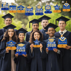 Class of 2026 Graduation Table Decor Congrats Grad Centerpieces Blue Gold 8Pk