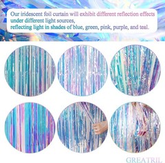 Iridescent Party Streamers Backdrop – Neon Transparent Holographic Tinsel Foi…