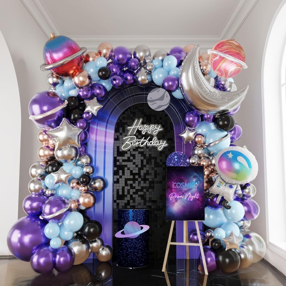 Galaxy Space Balloon Garland Kit 140pcs purple blue black Outer Space Astrona…