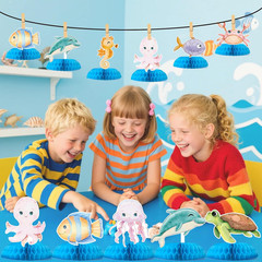9 Pcs Ocean Animal Table Honeycomb Centerpieces, Ocean Theme Happy Birthday Part