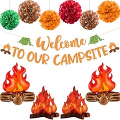 Camping Party Decorations, Welcome to Our Campsite Banner 3D Campfire Centerp…