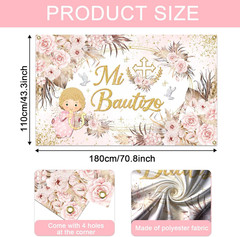 Mocsicka Mi Bautizo Banner Backdrop for Girls First Holy Communion Christening D